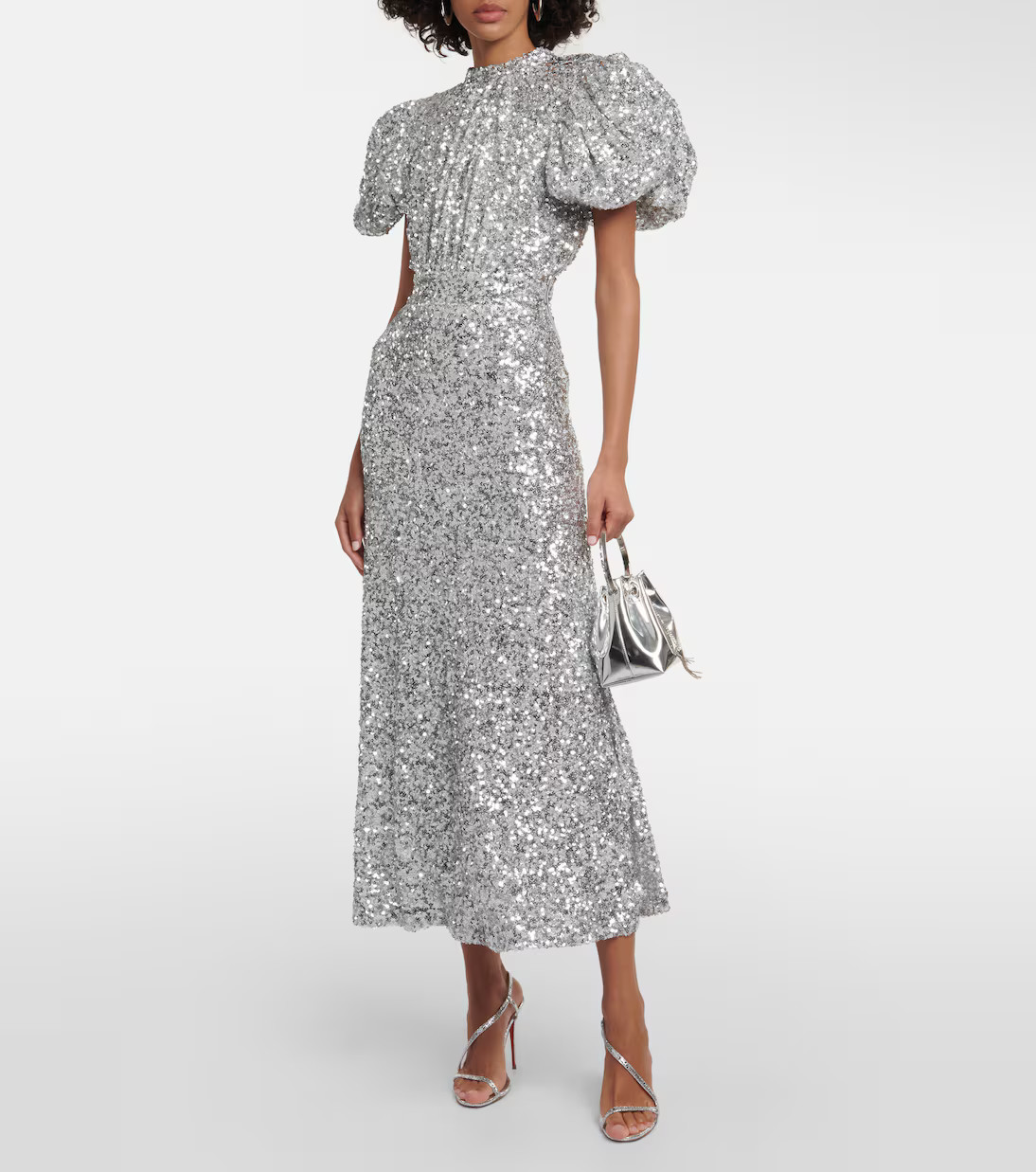 Puff-sleeve sequined midi dress | Mytheresa (US/CA)