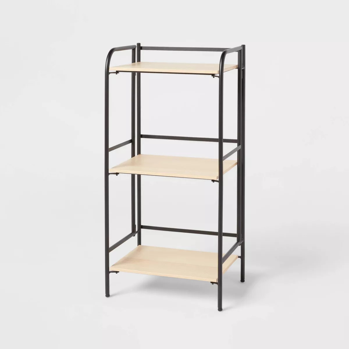 Folding 3 Shelf Narrow Black Metal with Natural Wood Shelves - Brightroom™: Foldable Utility St... | Target