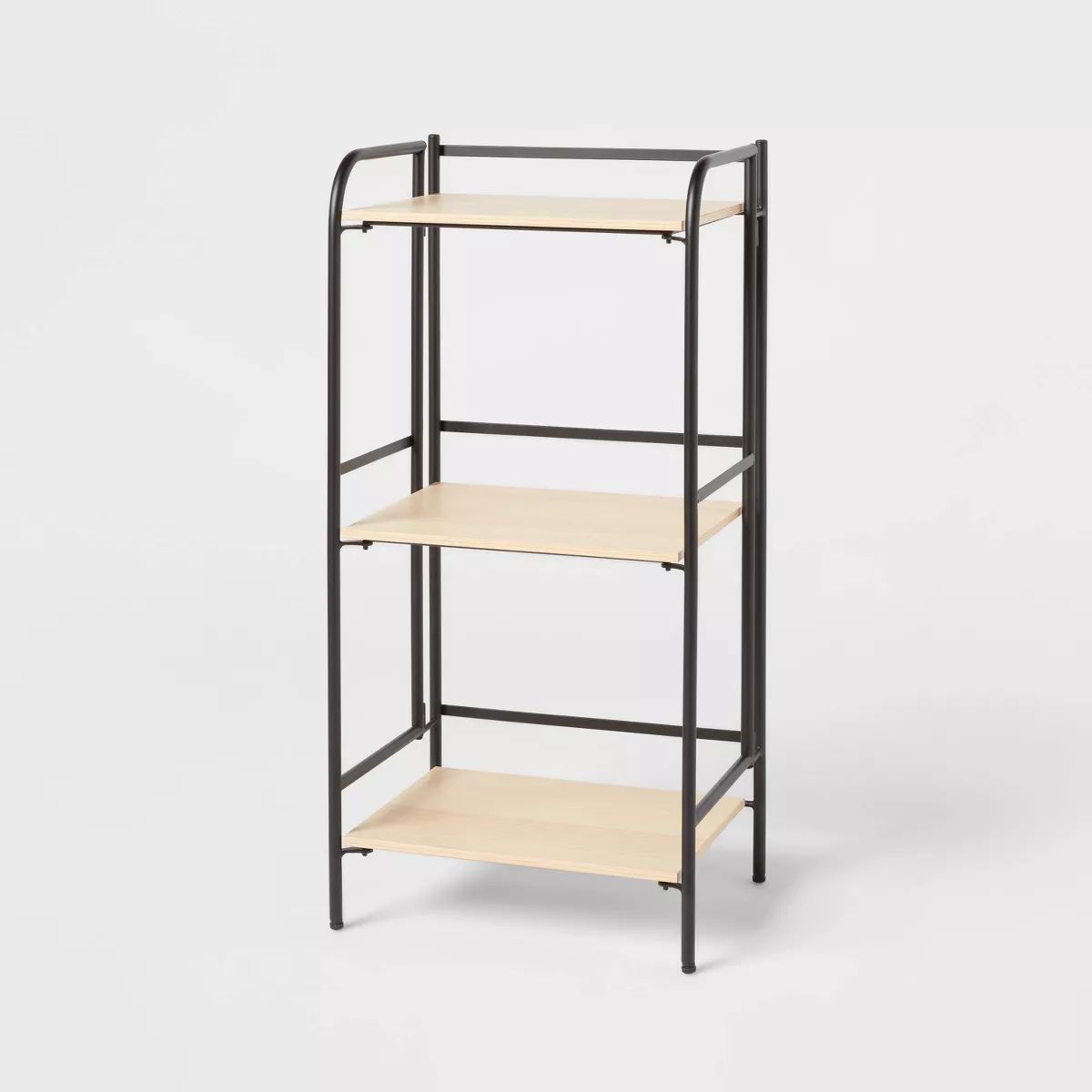 Folding 3 Shelf Black Metal with Natural Wood Shelves - Brightroom™ | Target
