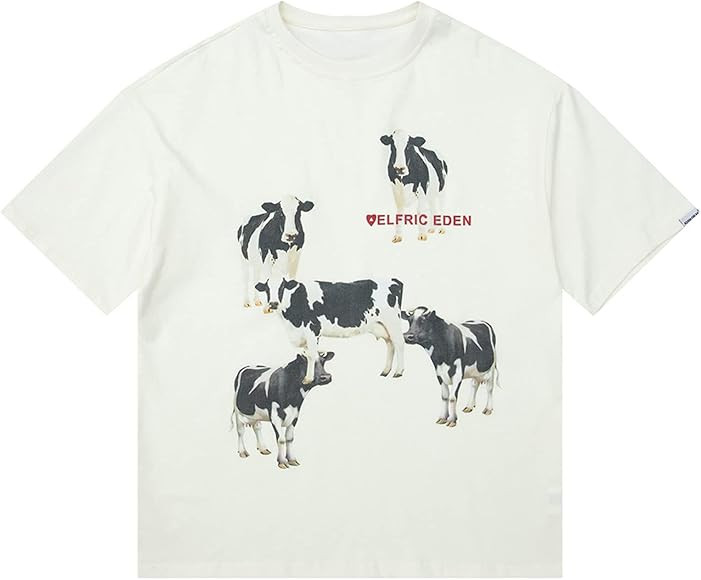 Aelfric Eden Dairy Cow Print Tee Vintage Oversize Shirts Summer Unisex Casual Harajuku Top Tshirt | Amazon (US)