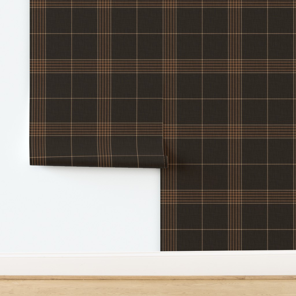Hollis Classic Tartan Plaid Textural Woven-look in Auburn Brown and Gold Wallpaper | Spoonflower | Spoonflower