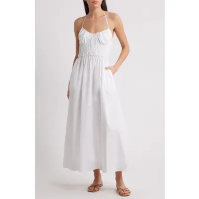 Solid & Striped The Lolita Smocked Cotton Cover-Up Halter Dress in Optic White at Nordstrom, Size Medium | Nordstrom