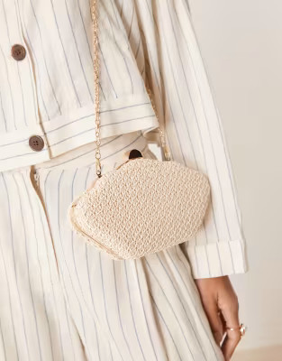 My Accessories crochet shell clutch bag with crossbody chain strap in off white | ASOS (Global)