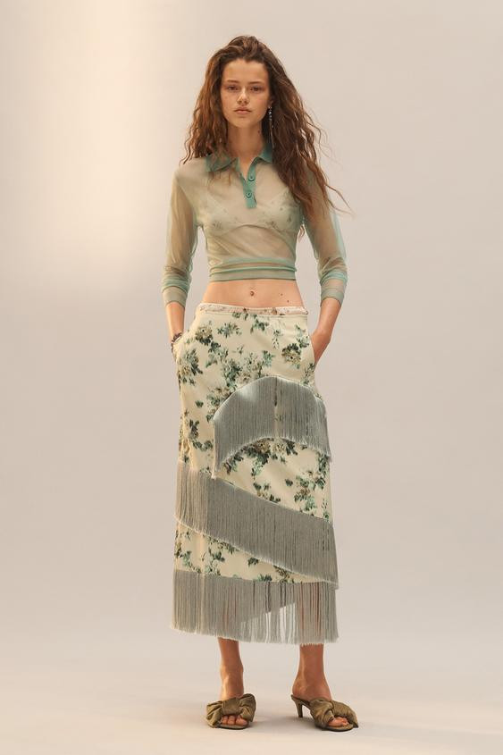 LIMITED EDITION FLORAL FRINGE SKIRT | Zara US