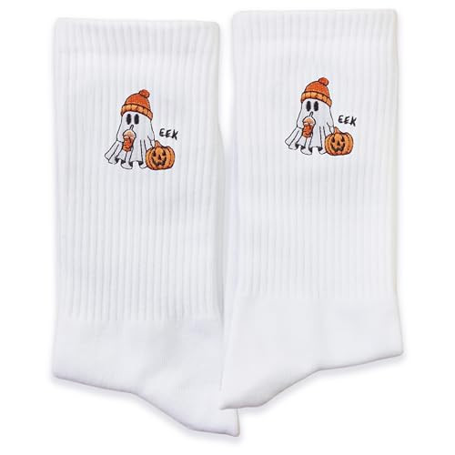NQDWX Halloween Ghost Pumpkin Socks – White Cute Crew Socks for Women & Men, Soft Cotton Funny Fall Socks, Cozy Novelty Halloween Gifts.(007) | Amazon (US)