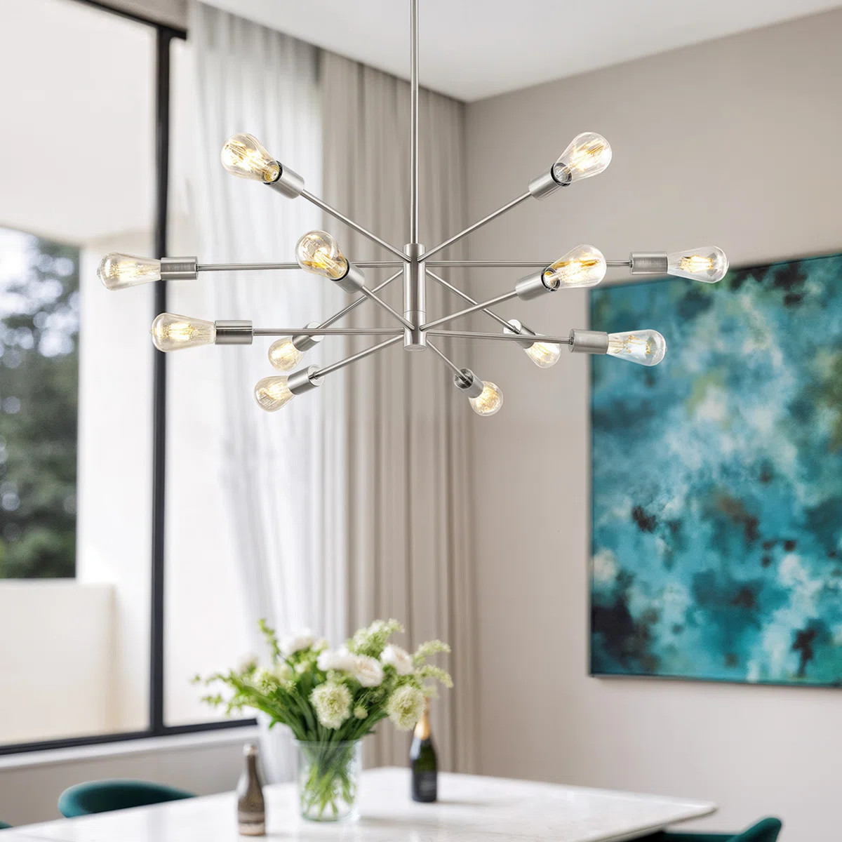 12-Light Modern Sputnik Chandelier for Dining Room with 4 Heights | Wayfair North America