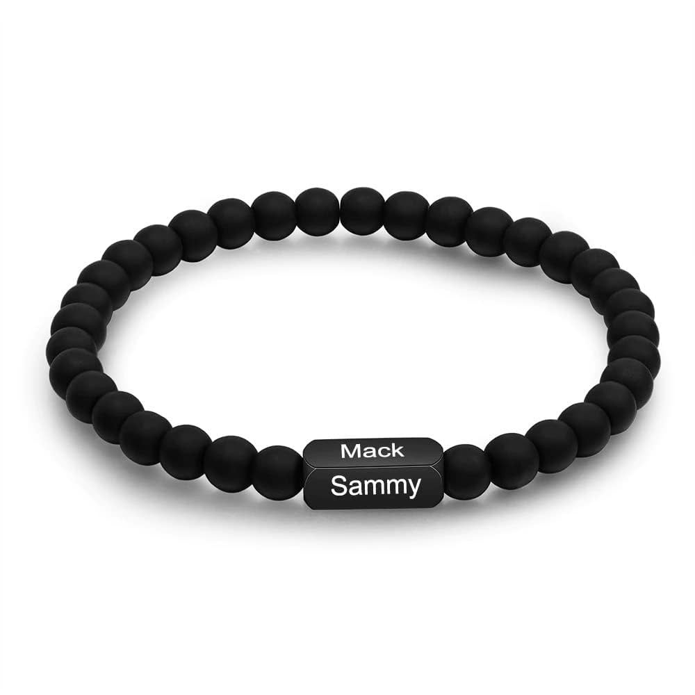 Men Bracelet - Black Bead Bracelet for Guys - Personalized Gift for Dad, Husband - Engraved Name ... | Amazon (US)