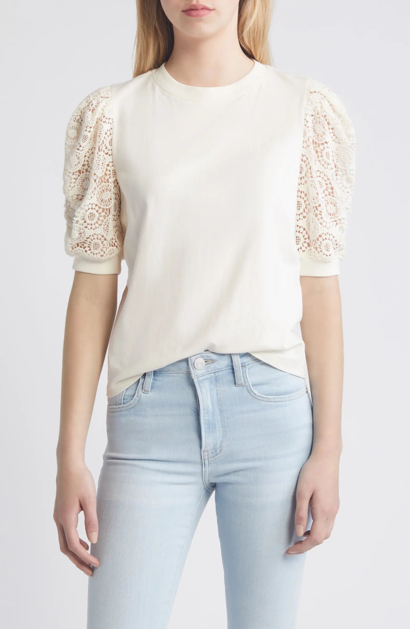 FRAME Frankie Lace Puff Sleeve T-Shirt | Nordstrom | Nordstrom