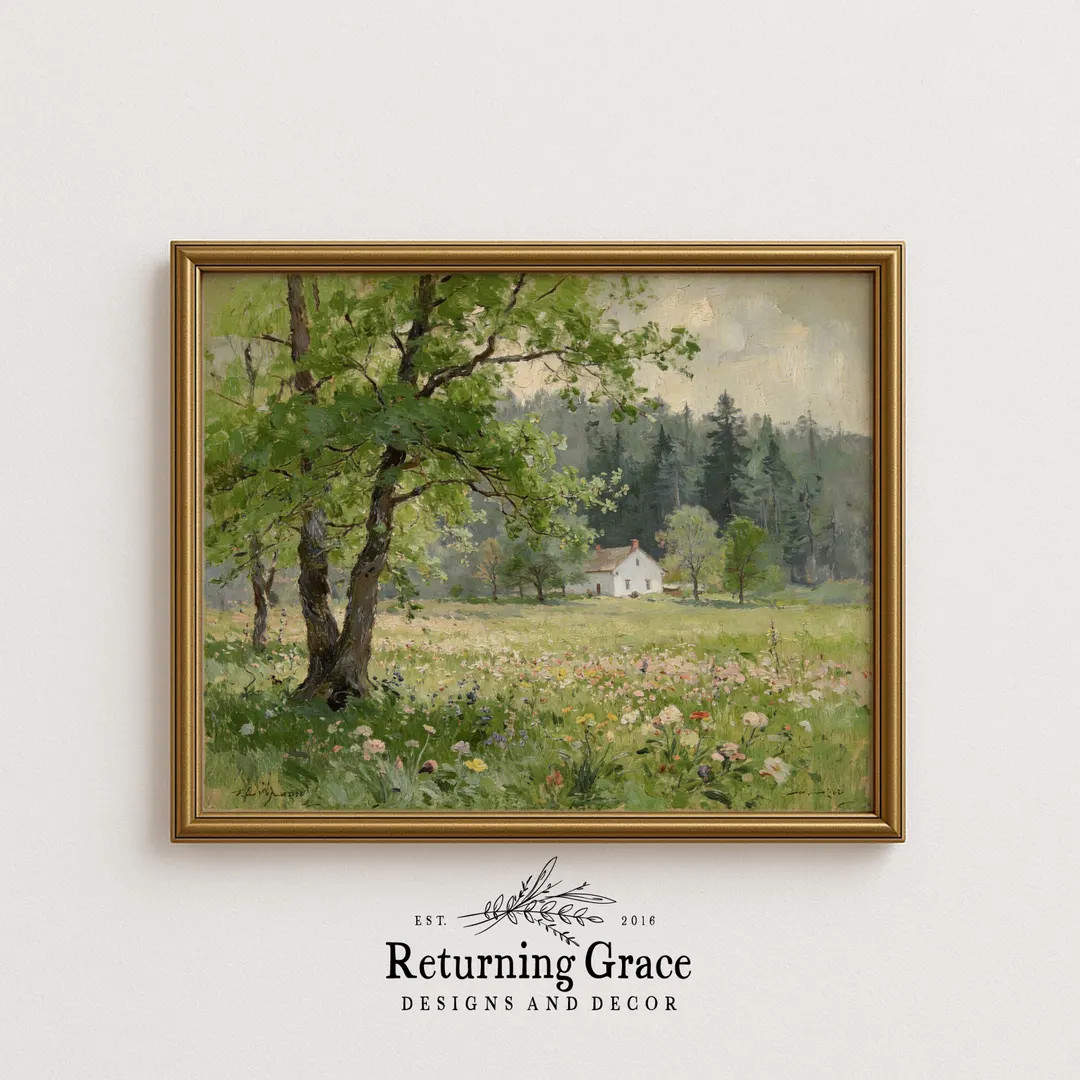 Cottage Landscape Print, Farmhouse Art, Spring Garden Art (digital Download), Farmhouse in Spring... | Etsy (US)