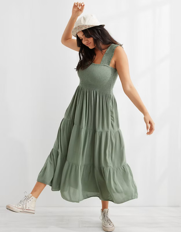 Aerie Smocked Midi Dress | American Eagle Outfitters (US & CA)