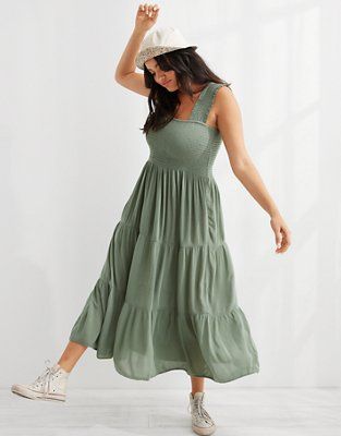 Aerie Smocked Midi Dress | American Eagle Outfitters (US & CA)