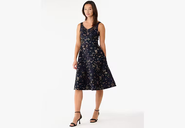 Kate Spade Full Bloom Metallic Grace Dress, Parisian Navy/Rose Gold - 14 | Kate Spade Outlet