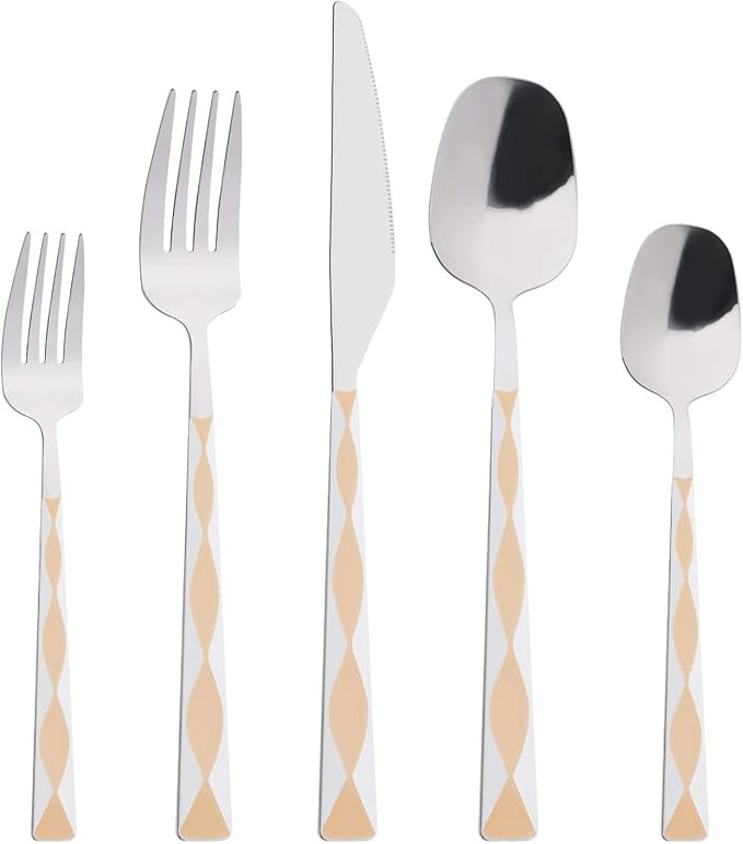 Pink Silverware Set, HOFTEN 20 Piece Stainless Steel Color Handle Flatware, Retro Style Cutlery s... | Amazon (US)