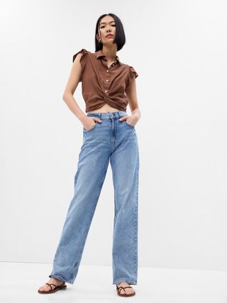 Linen-Blend Cropped Twist-Front Shirt | Gap (US)