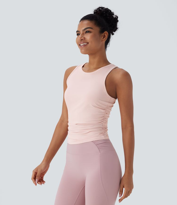 Women’s Round Neck Racerback Ruched Yoga Tank Top - Halara | HALARA