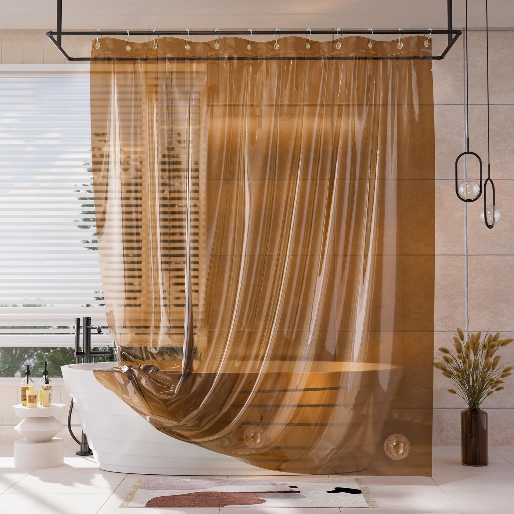 AmazerBath Shower Curtain Liner, 100% EVA Soft Clear Amber Heavy Duty Shower Curtain and Liner 2-in-1, 72x72 Luxury Plastic Weighted Bathroom Shower Liner, 12 Rustproof Grommets & 3 Heavyweight Stones | Amazon (US)