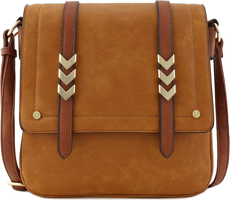 Double Compartment Large Flapover Crossbody Bag with Colorblock Straps | Amazon (US)