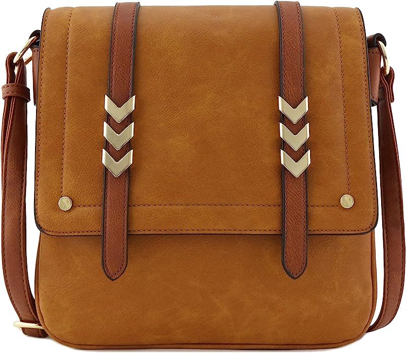 Double Compartment Large Flapover Crossbody Bag with Colorblock Straps | Amazon (US)