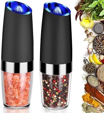 YAYAYOUNG Gravity Electric Grinder set of 2,Automatic Pepper and Salt Mill Grinder with Blue LED ... | Amazon (US)