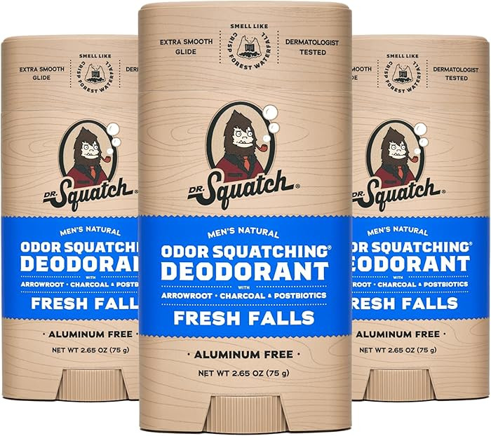 Dr. Squatch Natural Deodorant for Men - Odor-Squatching Aluminum Free - Fresh Falls (2.65 oz, 3-P... | Amazon (US)