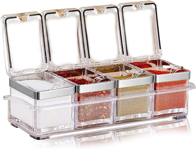 Aogist Kitchen Spice Pots 4 Pieces Clear Seasoning Box, Storage Container Condiment Jars Acrylic ... | Amazon (US)