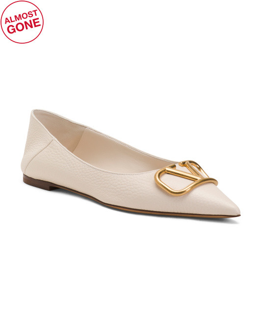 Made In Italy Leather V Logo Grainy Collapsible Heel Flats | TJ Maxx