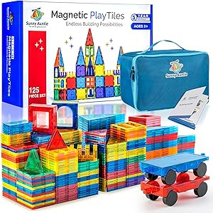 Magnetic Tiles 125 PCS+ Bonus Zippered CASE, Magnetic Tiles for Kids Toy for 3 4 5 6 7 8 Year Old... | Amazon (US)