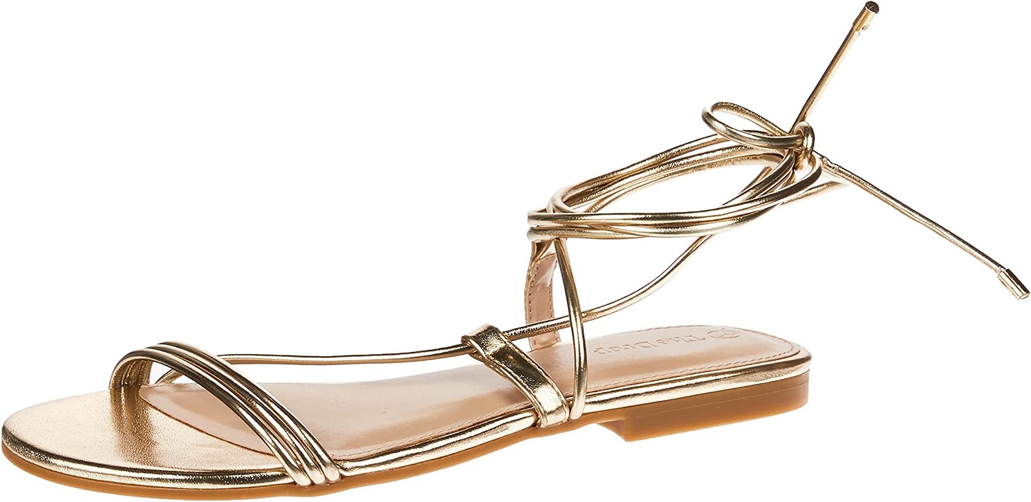 Amazon.com: The Drop Women's Samantha Flat Strappy Lace-Up Sandal, Gold, 9 : Clothing, Shoes & Je... | Amazon (US)