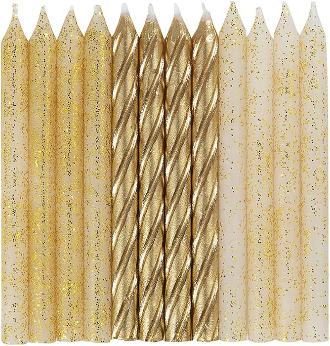 Dazzling Glitter & Gold Spiral Birthday Candles - 24ct Assorted Pack - Premium Quality, Long-Last... | Amazon (US)