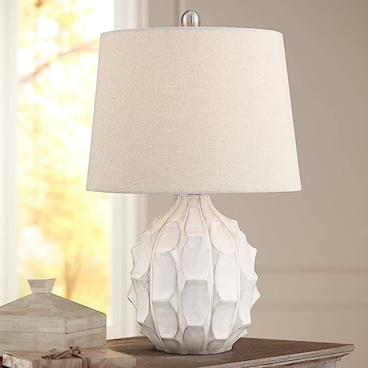 Ellen Mid Century Modern Contemporary Style Accent Table Lamp White Ceramic Linen Tapered Fabric ... | Amazon (US)