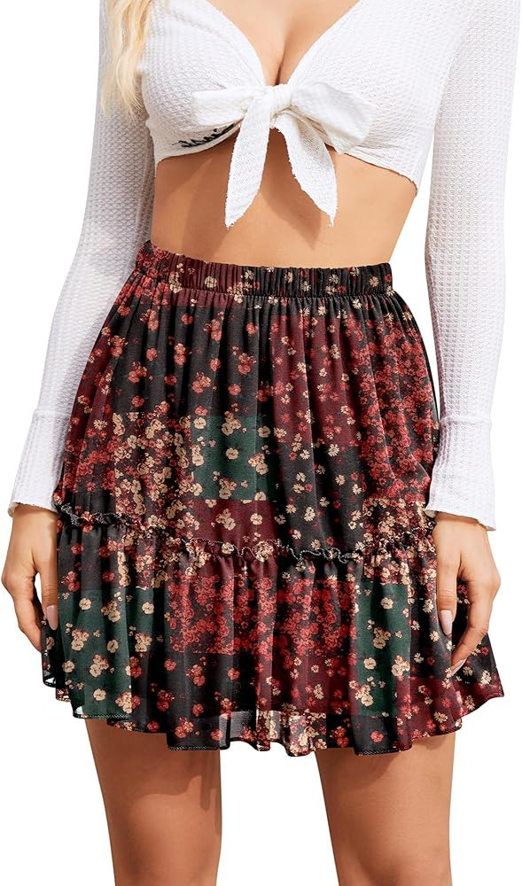 NASHALYLY Women's High Waist Mini Skirt Chiffon A-Line Ruffle Short Skirt | Amazon (US)