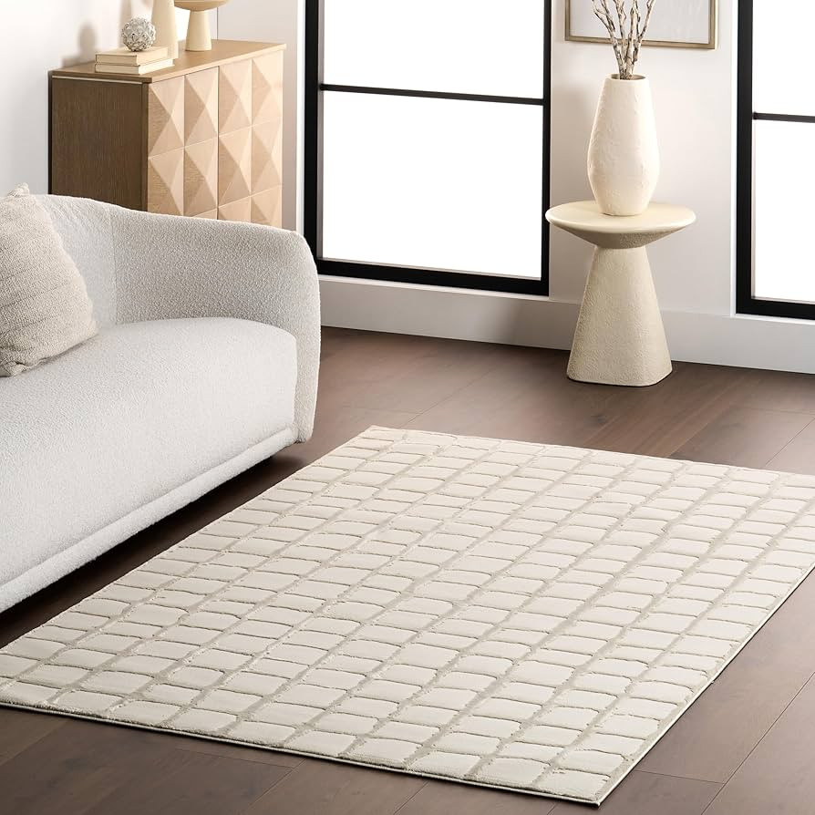 nuLOOM Eunice Beige, 8' x 10', Recycled PET, Checkered, Soft and Textured, High Traffic, Stain Re... | Amazon (US)