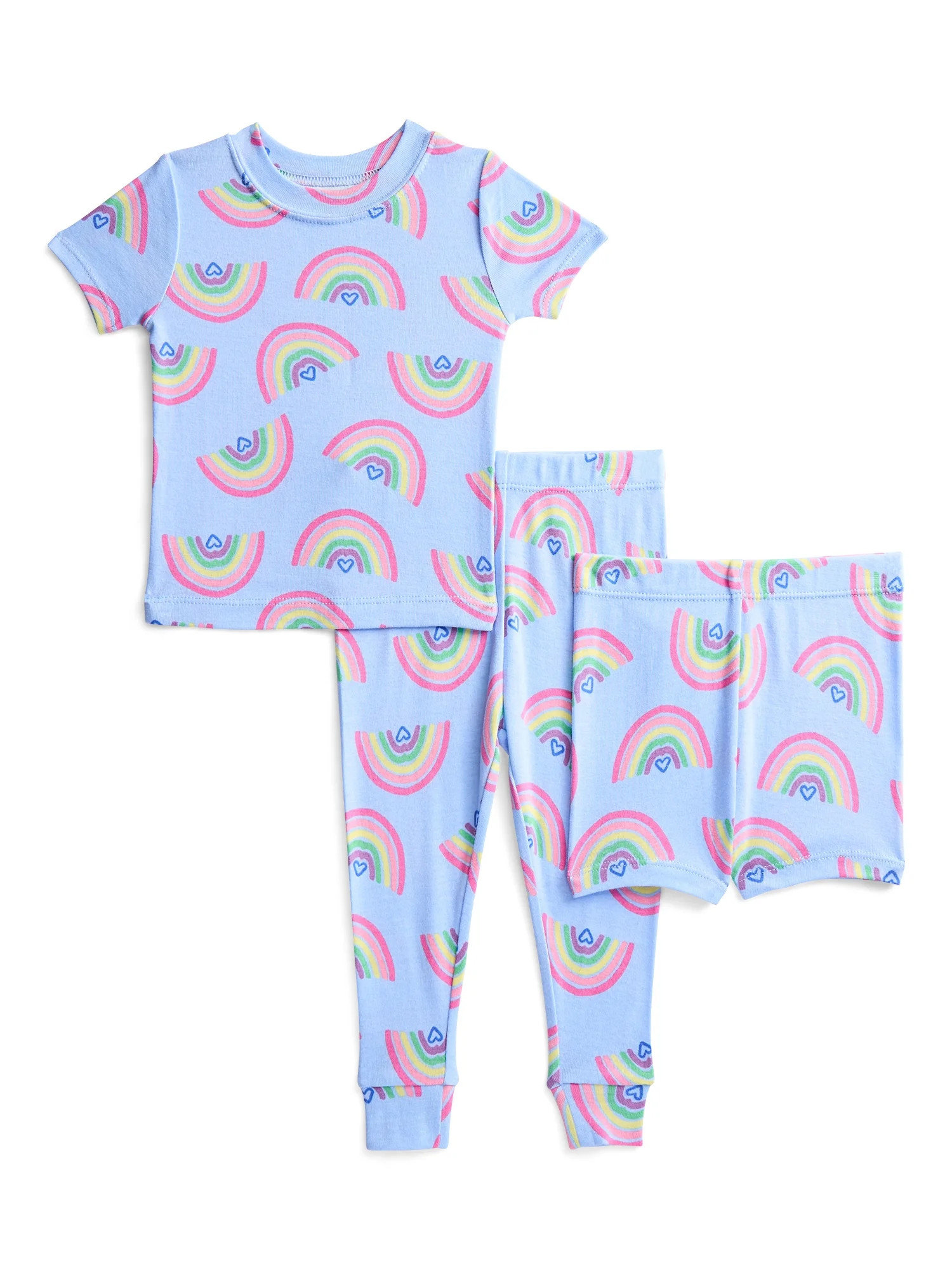 Wonder Nation Toddler Girls Short Sleeve Top, Pants and Shorts Pajama Sleep Set, 3-Piece, Sizes 1... | Walmart (US)