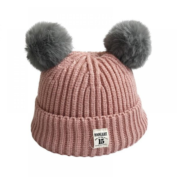 Kids Winter Knitted Pom Beanie Bobble Hat Cotton Lined Faux Fur Ball Pom Cap Unisex Kids Beanie H... | Walmart (US)