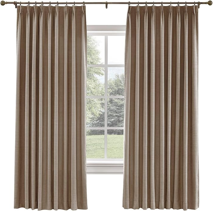 TWOPAGES 52 W x 102 L inch Pinch Pleat Darkening Drape Faux Linen Curtain with Blackout Lining Drapery Panel for Living Room Bedroom Meetingroom Club Theater Patio Door (1 Panel),Rust Brown | Amazon (US)
