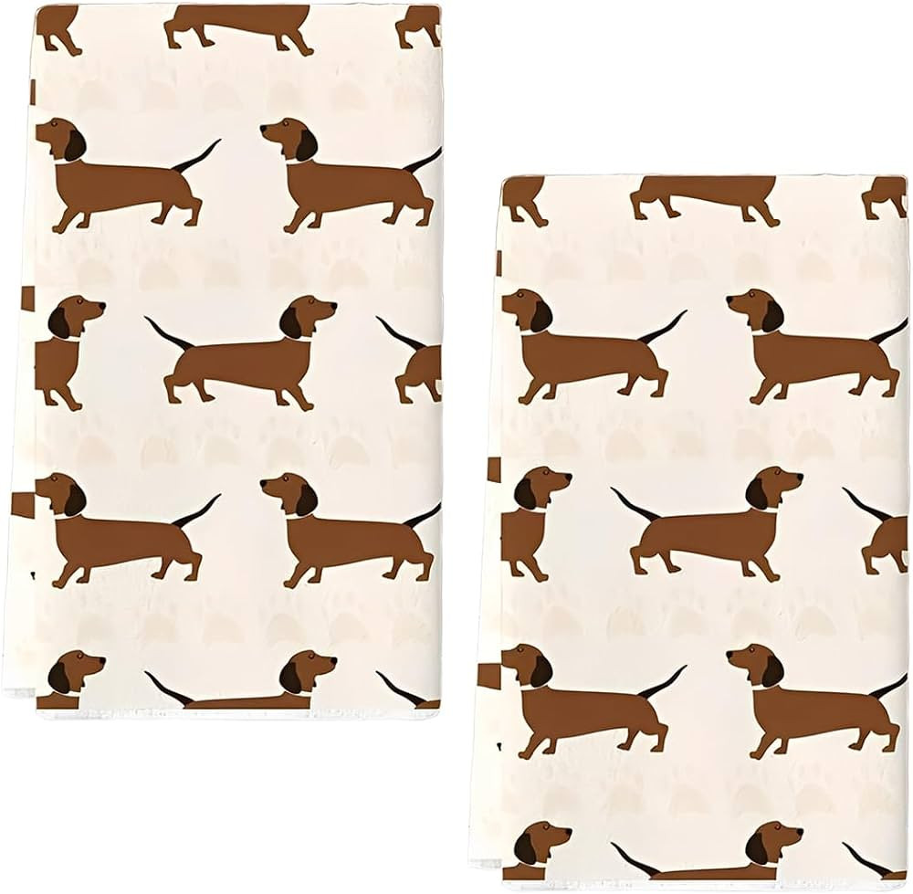 Pack of 2 Kitchen Towels with Cute Dachshund Pattern, 40 x 60 cm - Microfibre Kitchen Towels, Sof... | Amazon (DE)