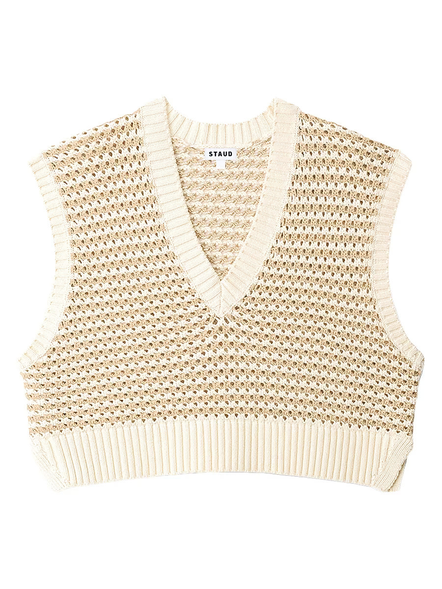 Women's Americana Striped Crochet Crop Sweater - Breeze Creme - Size XS | Saks Fifth Avenue