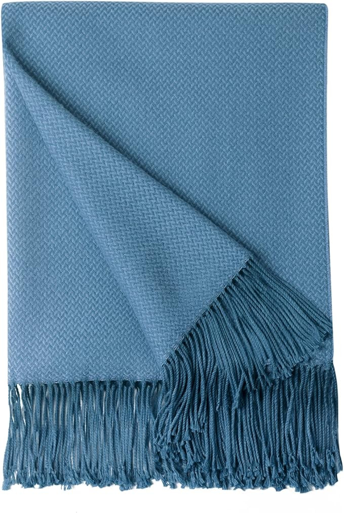 Herringbone Two Tone Throw Blanket Faux Cashmere Fringe Soft Lightweight Cozy for Bed Couch Decor... | Amazon (US)
