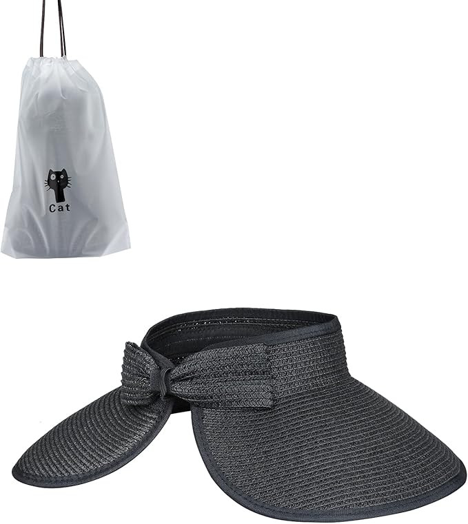Andiker Women Roll Up Sun Visors Hat, Fordable Wide Brim Ponytail Beach Hat with A Storage Bag | Amazon (US)