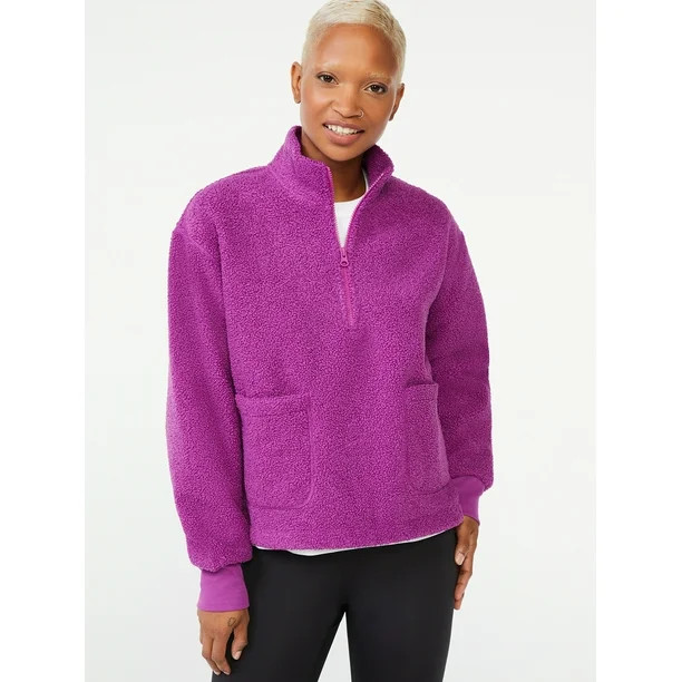 Free Assembly Women's Teddy Fleece Half Zip Sweatshirt - Walmart.com | Walmart (US)