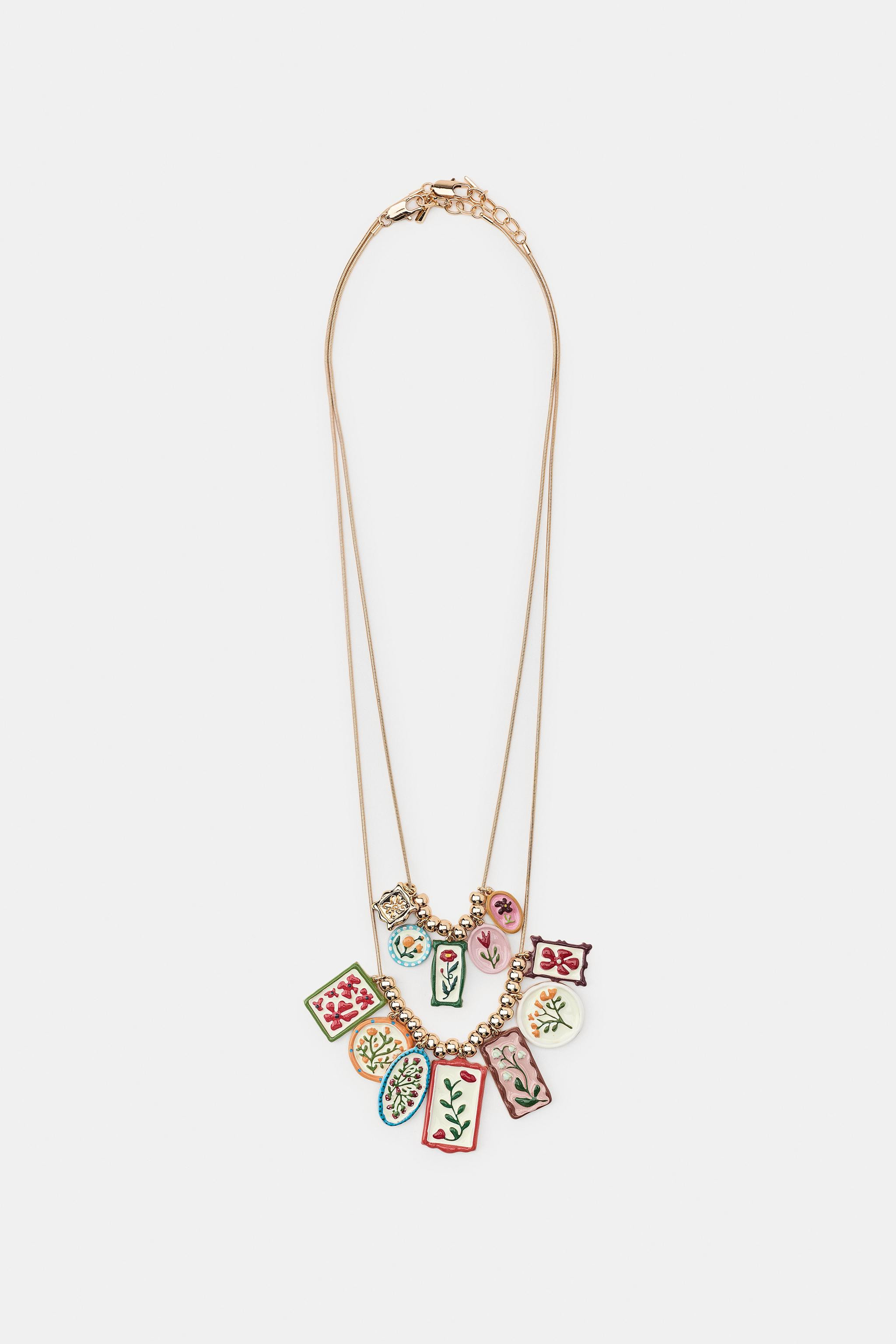 2-PACK RESIN FLORAL CHARM NECKLACES | Zara US