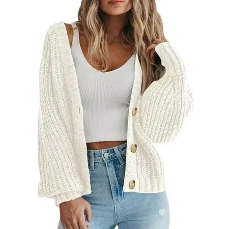 qucoqpe Chunky Knit Cardigan Sweaters for Women Long Sleeve Open Front Button Down Oversized Sweater Jacket Tops | Walmart (US)