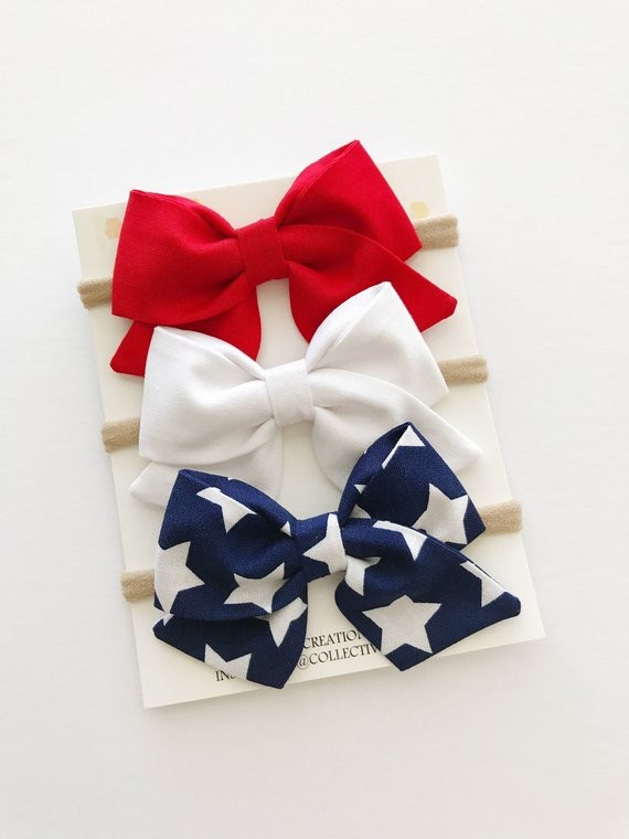 Baby Headband - Baby Bow Headband - 4th of July Bow - July 4th Baby Bow - Nylon Headbands- Blue B... | Etsy (US)