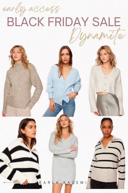 Early Access Black Friday Sale at Dynamite! Enjoy 30% off for all loyalty members beginning Tuesday November 21st and open to everyone November 22nd!🙌🙌🙌

Here are some of my fave picks for sweaters😍

Chic, comfy, cozy, effortless, basics❤️

I love dynamite clothing! It fits nicely on my midsize body and is one of my fave places to shop for both basics and trendy pieces. The quality is really great and lasts✨

Dynamite goodies make for the perfect gift to yourself or the fashionista on your list 😘

#LTKfindsunder50 #LTKCyberWeek #LTKmidsize