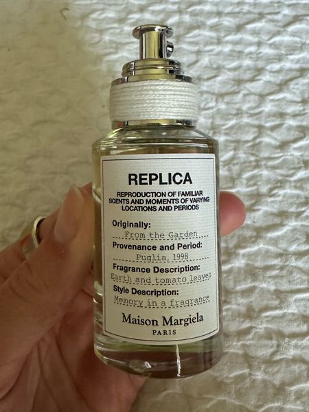 Maison Margiela 'REPLICA' From the Garden Eau de Toilette  Key Notes: Tomato Leaf Accord, Green Mandarin Essence, Patchouli Heart

Fragrance Description: A citrusy and earthy perfume that transports you to the joyful memory of a sunny afternoon spent in the garden. The fresh notes of tomato leaf and juicy green-mandarin essence blend with woody patchouli to create a light and balanced scent

#LTKbeauty #LTKGiftGuide #LTKfindsunder100