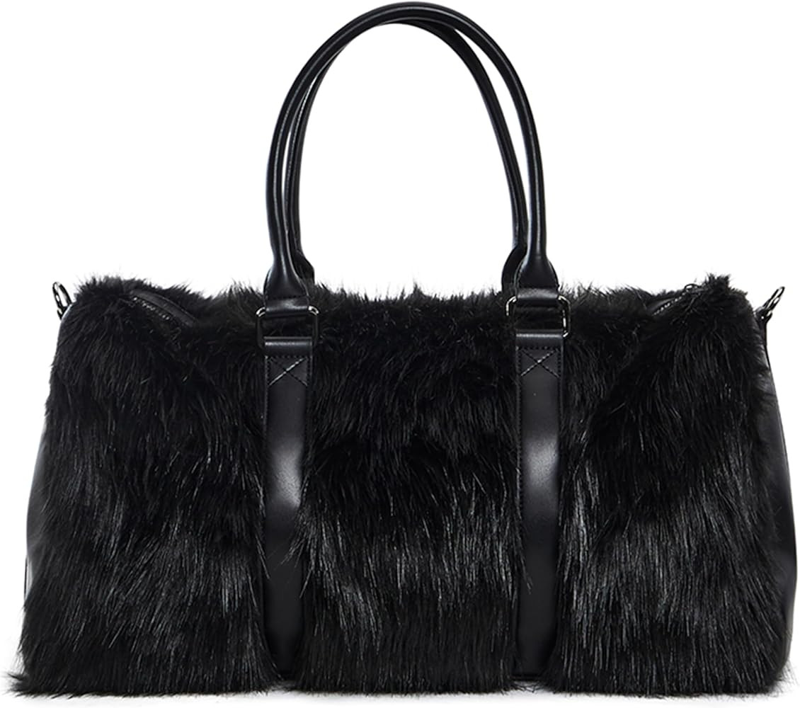 Dolls Kill Shagadelic Weekender by Sugar Thrillz - Faux Fur Bag With Adjustable Straps, Perfect for Travel - Black | Amazon (US)
