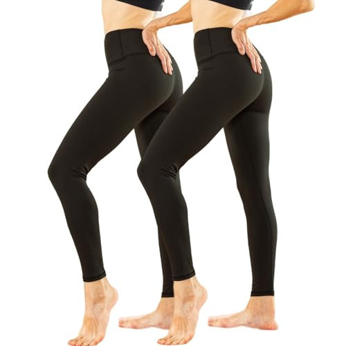 TRIUNION 2 Pack High Waisted Leggings for Women No See-Through Tummy Control Yoga Leggings for Women Workout Running Leggings,Black,Medium | Amazon (US)