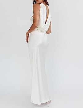 Women's Summer Satin Strapless Tube Top Maxi Dress Elegant Silk Backless Halter Neck Formal Party... | Amazon (US)