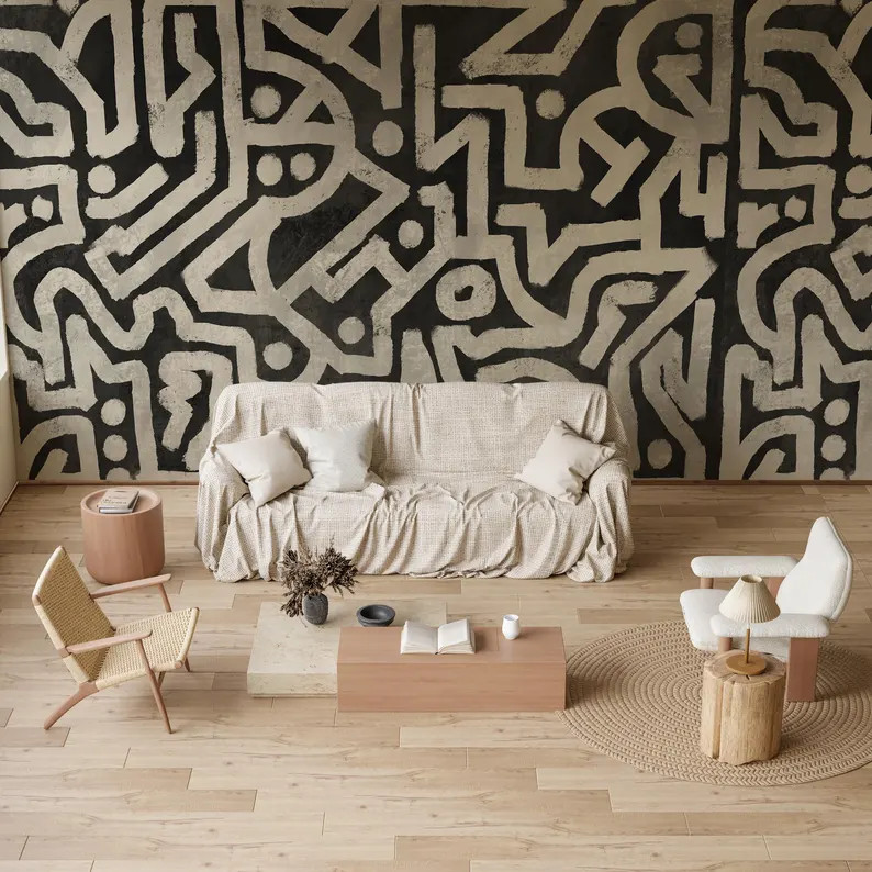 Large Modern Black and White Abstract Wallpaper, Organic Shapes Creative Art Peel and Stick Wall Mural, Geometric Removable Wallpaper | Etsy (US)