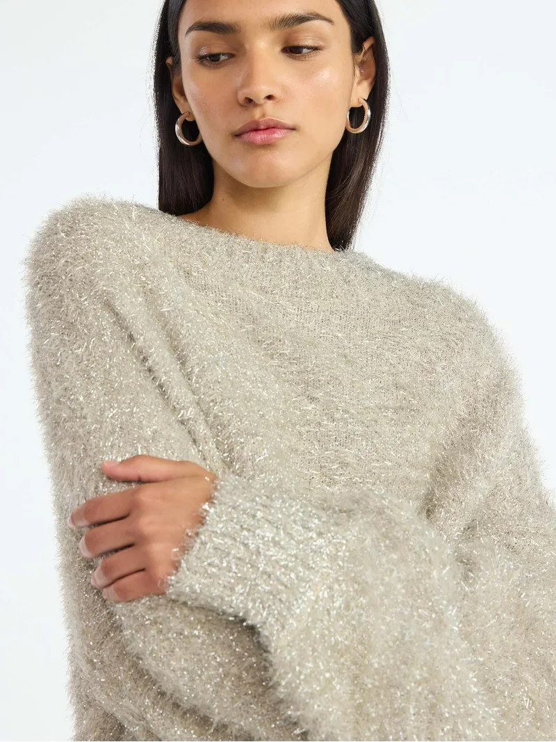 Scoop Women's Tinsel Knit Tunic Sweater with Long Sleeves, Midweight, Sizes, XS-XXL | Walmart (US)